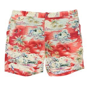 Lands End Hoffman California Swim Trunk Men XXL 2XL Floral Red Brief Lined Short